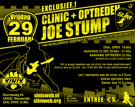 Clinic en optreden met Joe Stump op 29 februari 2008